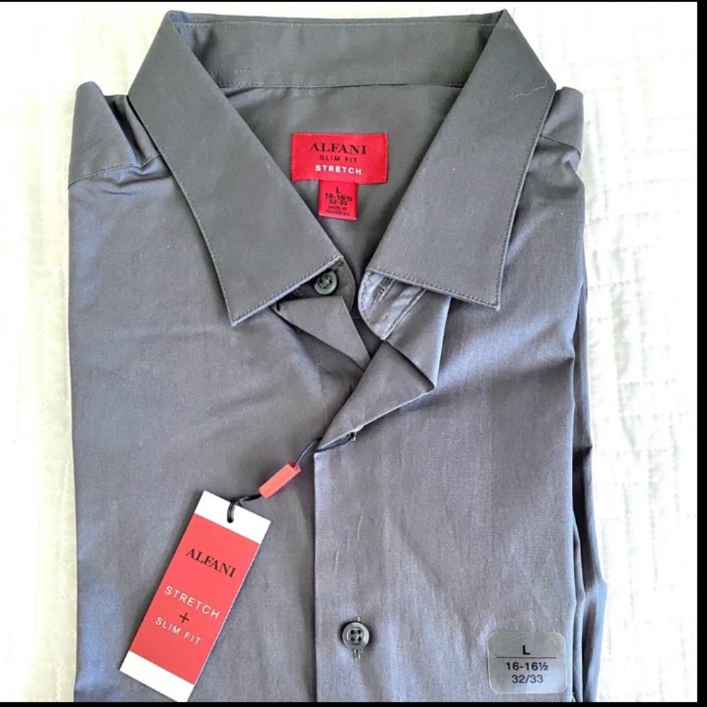 Grey - Alfani Stretch Slim Fit Dress Shirt - L